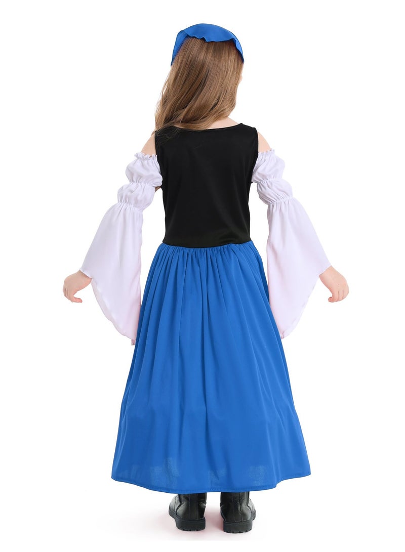 NIBEMINENT Renaissance Medieval Princess Costume Dress for Girls | Victorian Bell Sleeve Off-Shoulder Gown with Headband | Fancy Dress-Up for Halloween, Cosplay, Themed Parties (Ages 4-16 Years) - Image 4